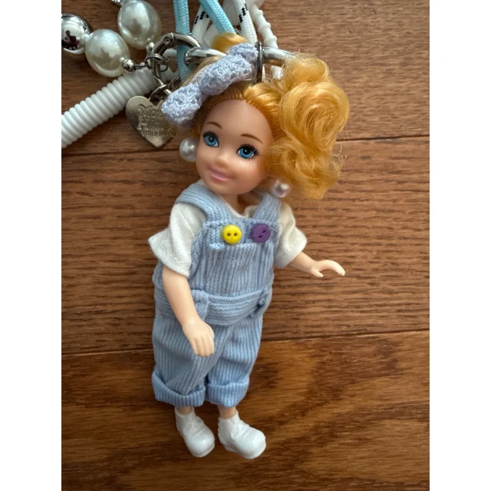 Mezzo Piano Doll Keychain Blue Corduroy Overalls Pearl Paracord Bag‎ Charm Y2K